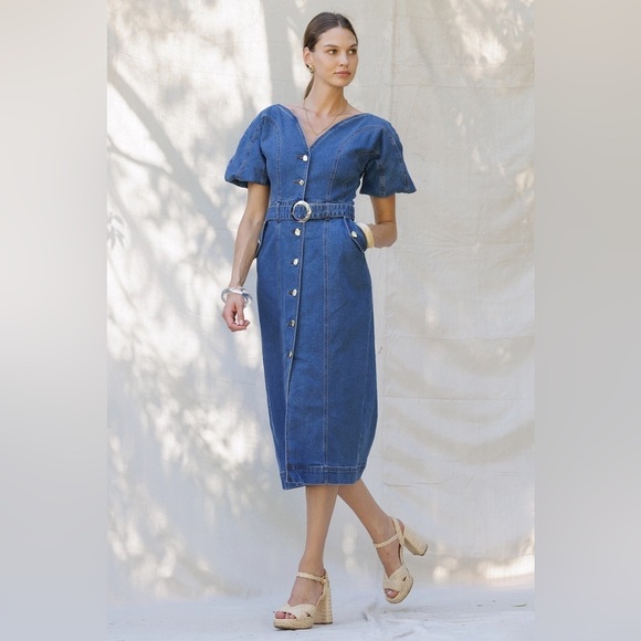 Endless Blu Dresses & Skirts - Elegant Blue Denim Midi Dress